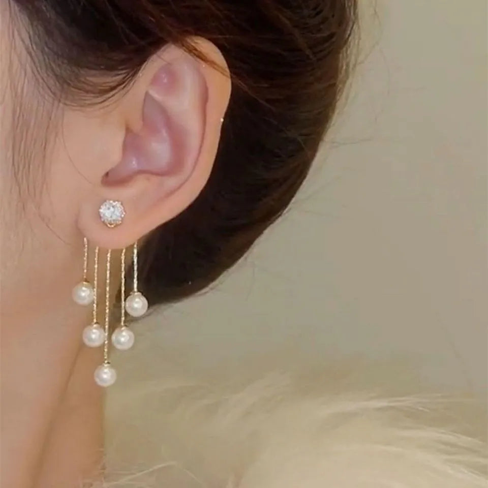 925 Silver Needle Korean Fashion Pearl Tassel Earrings For Women Jewelry 2025 Trending New Luxury Women&
