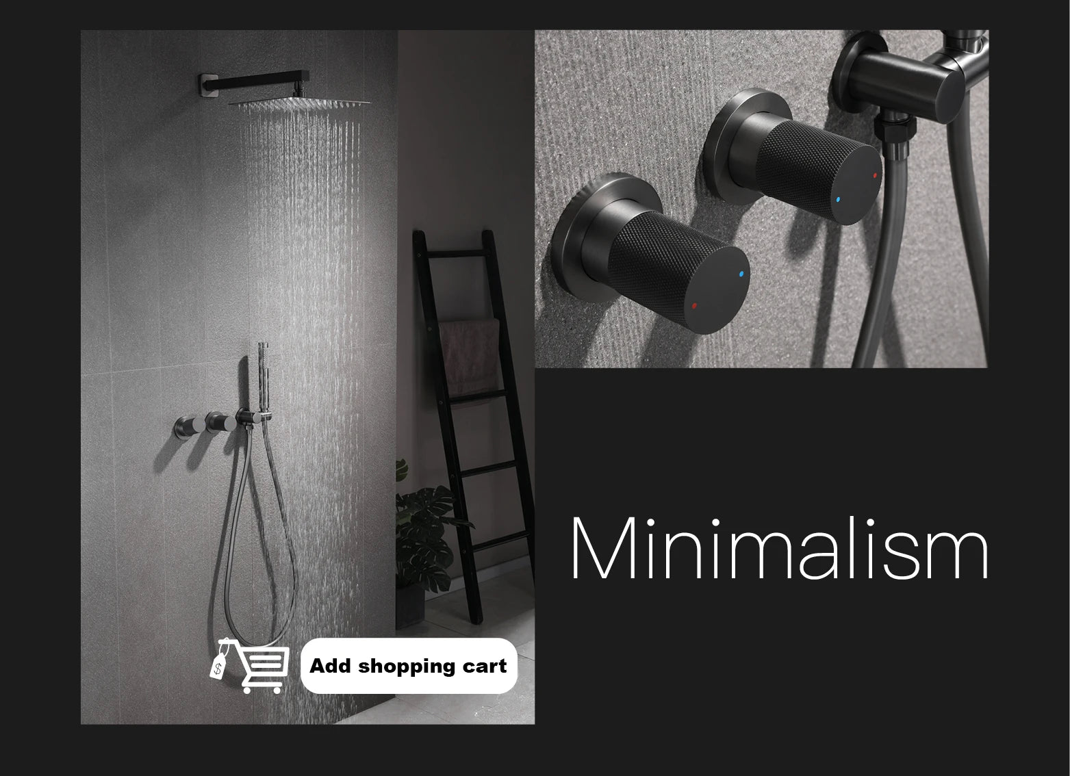 Luxury black shower system with wall mounted design LED digital display for dual control of hot & cold Simple bathroom Tap