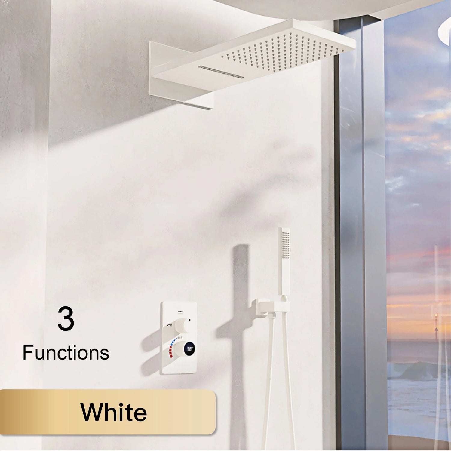 Luxury black shower system with wall mounted design LED digital display for dual control of hot & cold Simple bathroom Tap