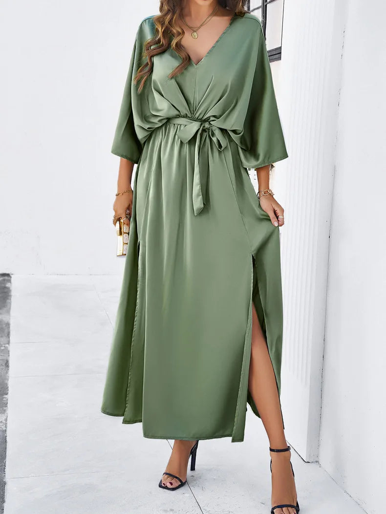 2025 Dress Women Female Clothing Fashion Elegant Evening Party Dresses High Waist V-Neck Loose Dresses