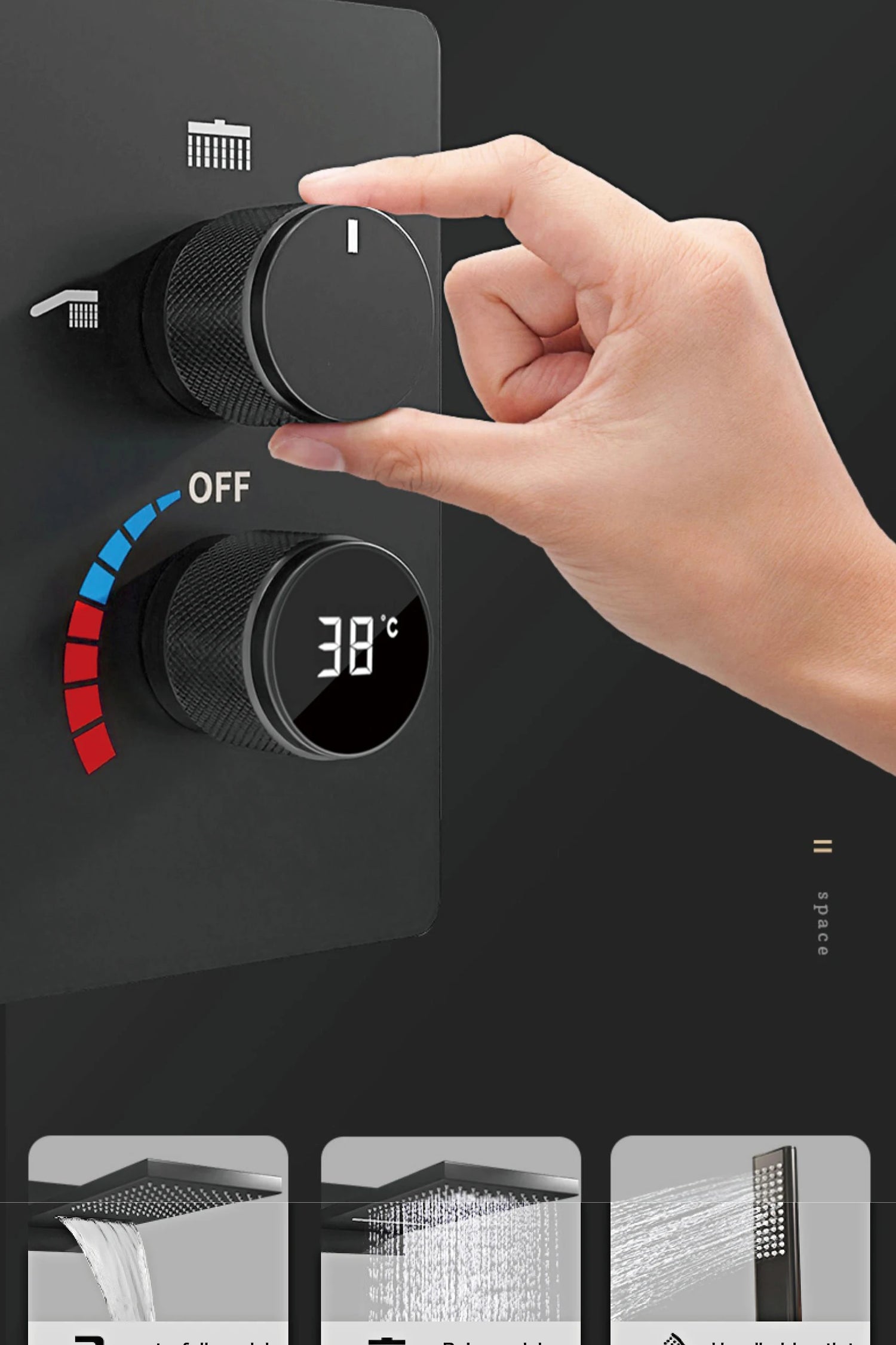 Luxury black shower system with wall mounted design LED digital display for dual control of hot & cold Simple bathroom Tap