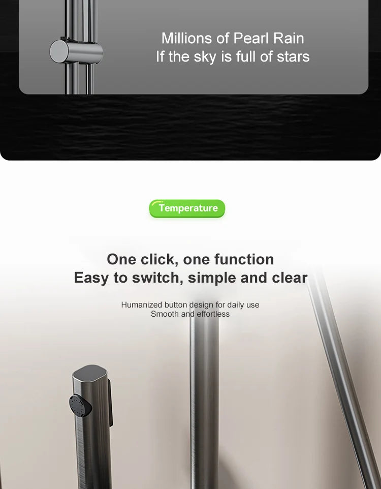 Grey Piano Button Ambient Light Bathroom Shower Full Set Digital Display Shower System Sets Rain Faucets Shower Head