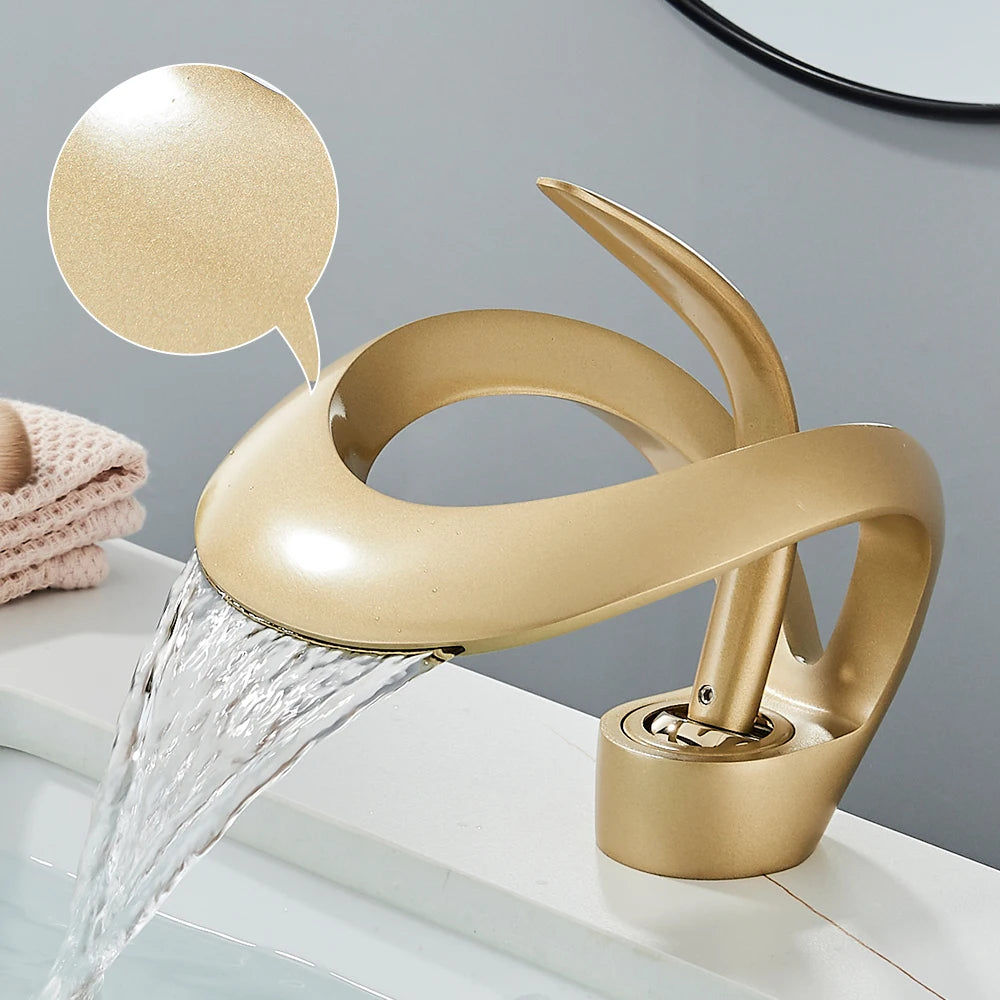 Solid Brass Waterfall Basin Faucet Single Handle Hot Cold Water Mixer Tap For Bathroom Sink