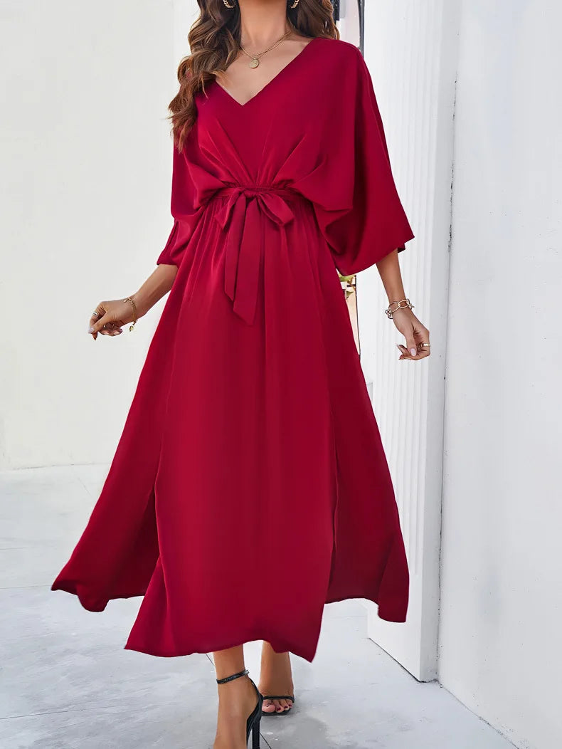 2025 Dress Women Female Clothing Fashion Elegant Evening Party Dresses High Waist V-Neck Loose Dresses