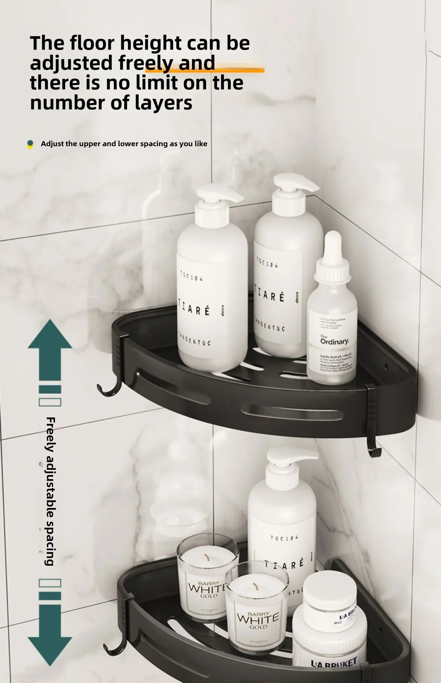 1/2/3PCS No Punching Required Bathroom Shampoo Holder Shower Caddy Shelves Household Storage Shelf Towel Holder Shelves