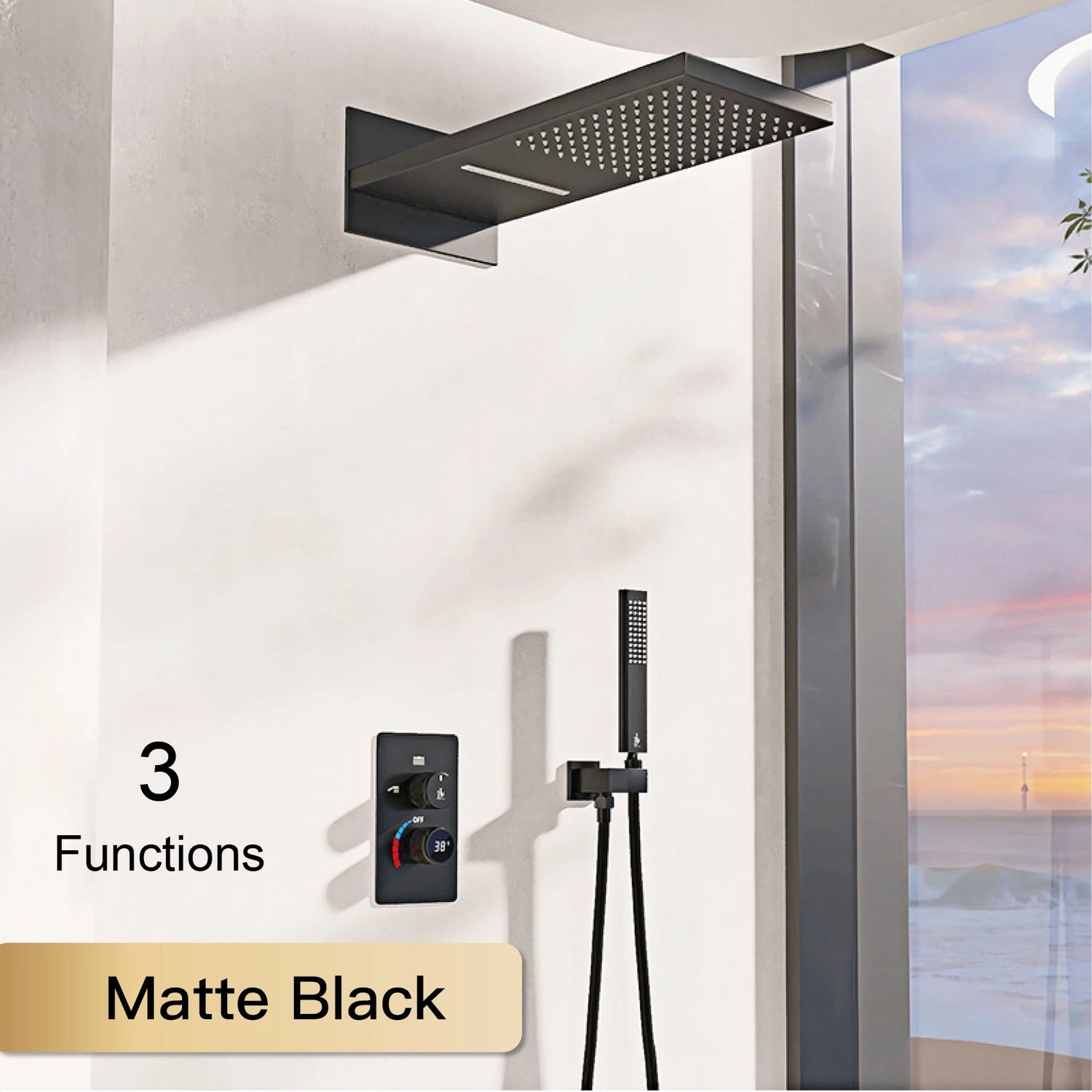 Luxury black shower system with wall mounted design LED digital display for dual control of hot & cold Simple bathroom Tap