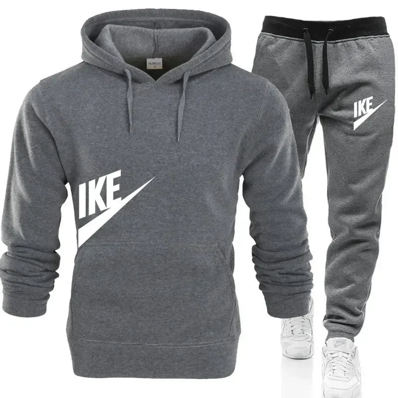 New hooded sports hoodie + 2 sets of sweatpants, fashion printed autumn and winter men&
