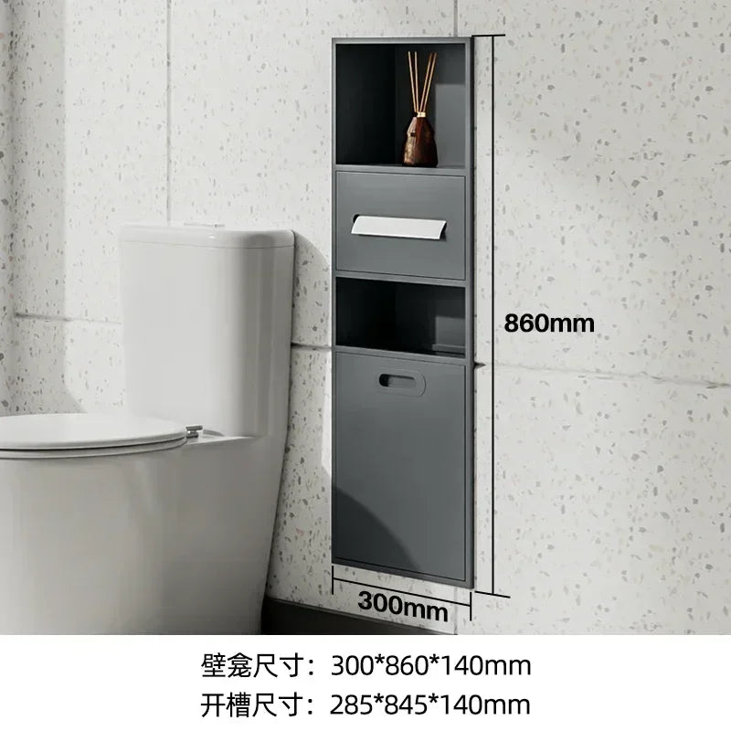 Stainless Steel Niche Bathroom Metal Embedded Trash Can Cabinet Finished Toilet Side Tissue Storage Rack