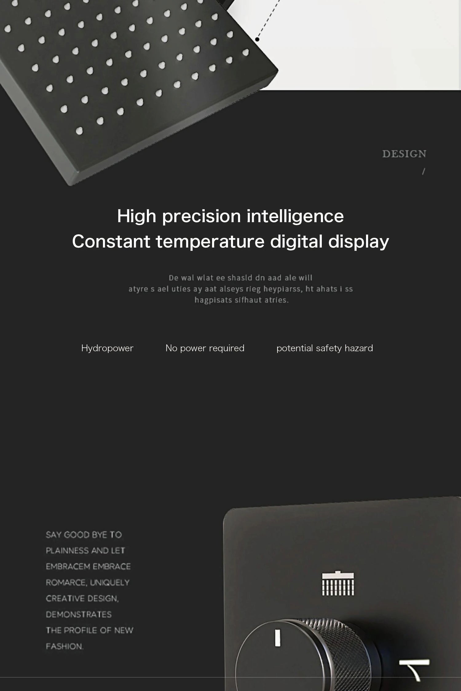 Luxury black shower system with wall mounted design LED digital display for dual control of hot & cold Simple bathroom Tap