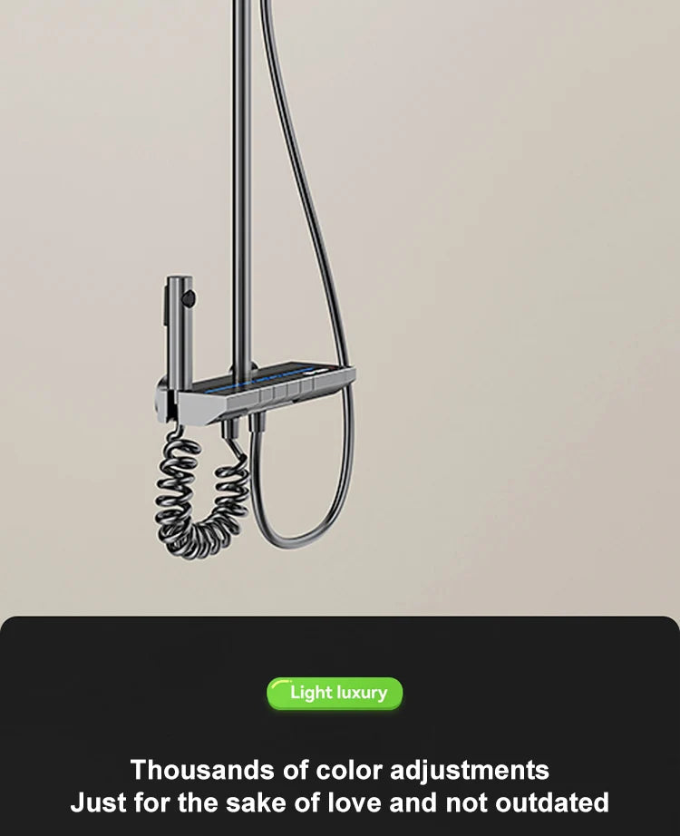 Grey Piano Button Ambient Light Bathroom Shower Full Set Digital Display Shower System Sets Rain Faucets Shower Head
