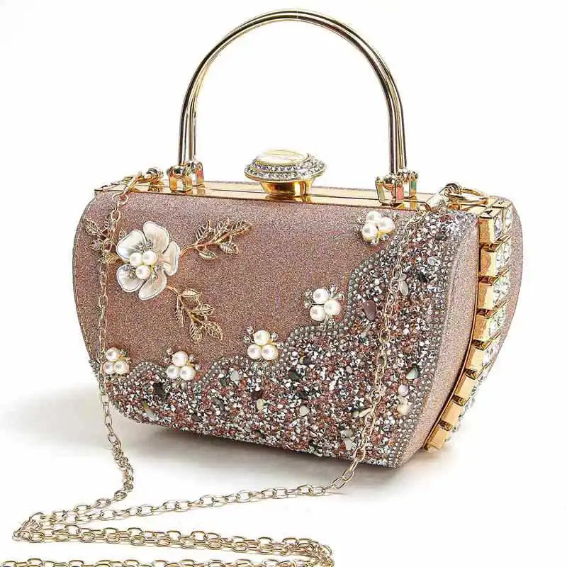 2024 New Arrival Flower Crystal Wedding Bridal Clutch Purse Luxury Designer Women&