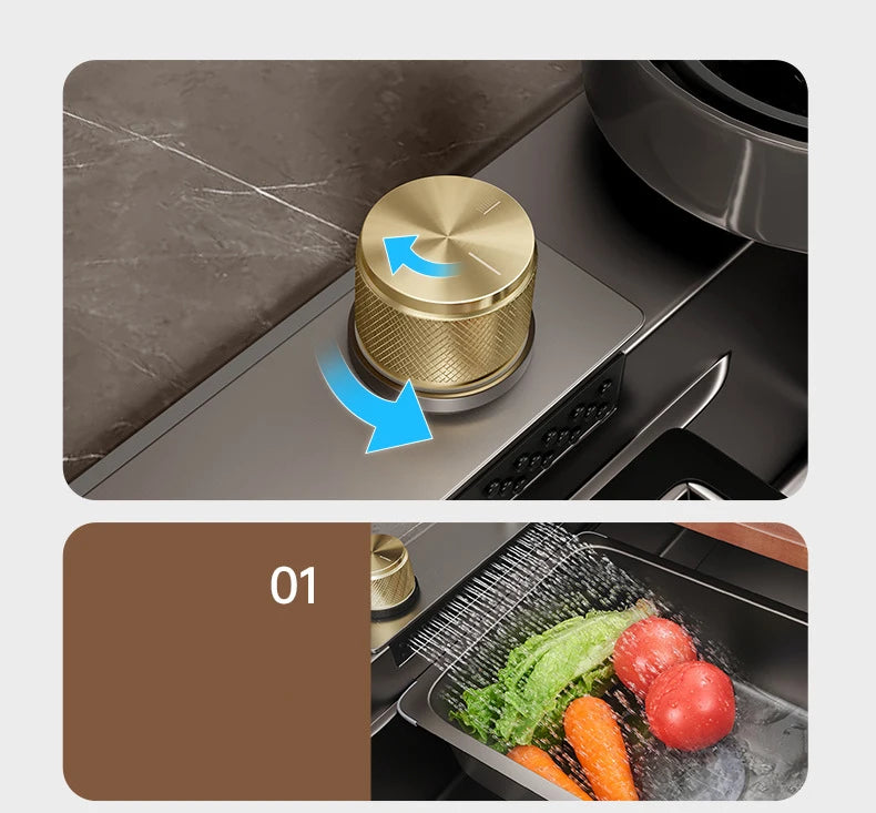 Multifunction Black Nano Kitchen Sink Waterfall Faucet Large Single Bowl Cup Washer Pure Tap Soap Dispenser 304 Stainless Steel
