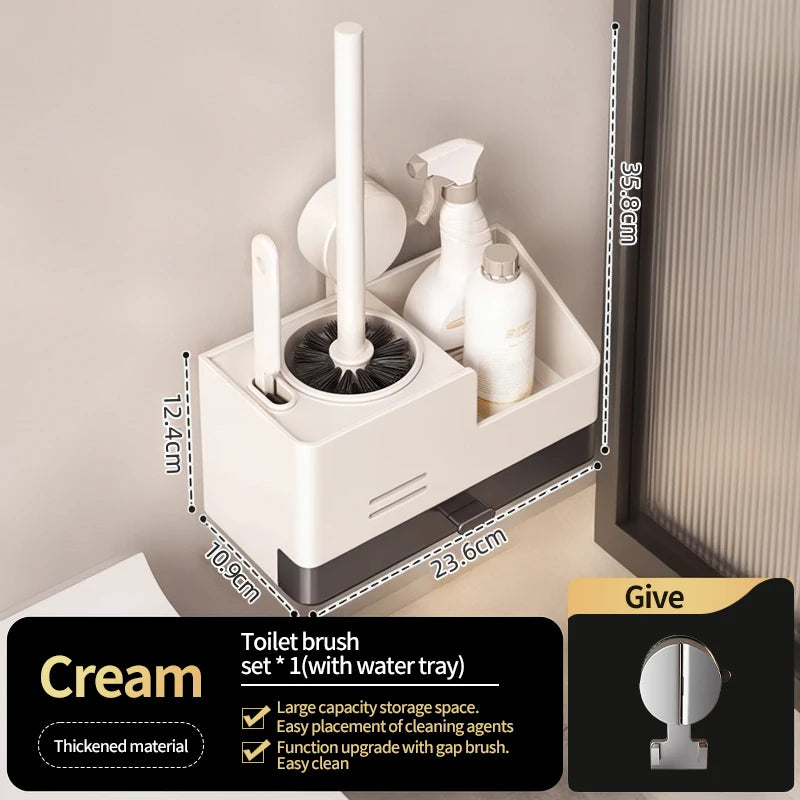 Wall-Mounted Bathroom Storage Rack With Suction Cup Toilet Brush No Drilling Required - New Toilet Brush For Spotless Cleaning