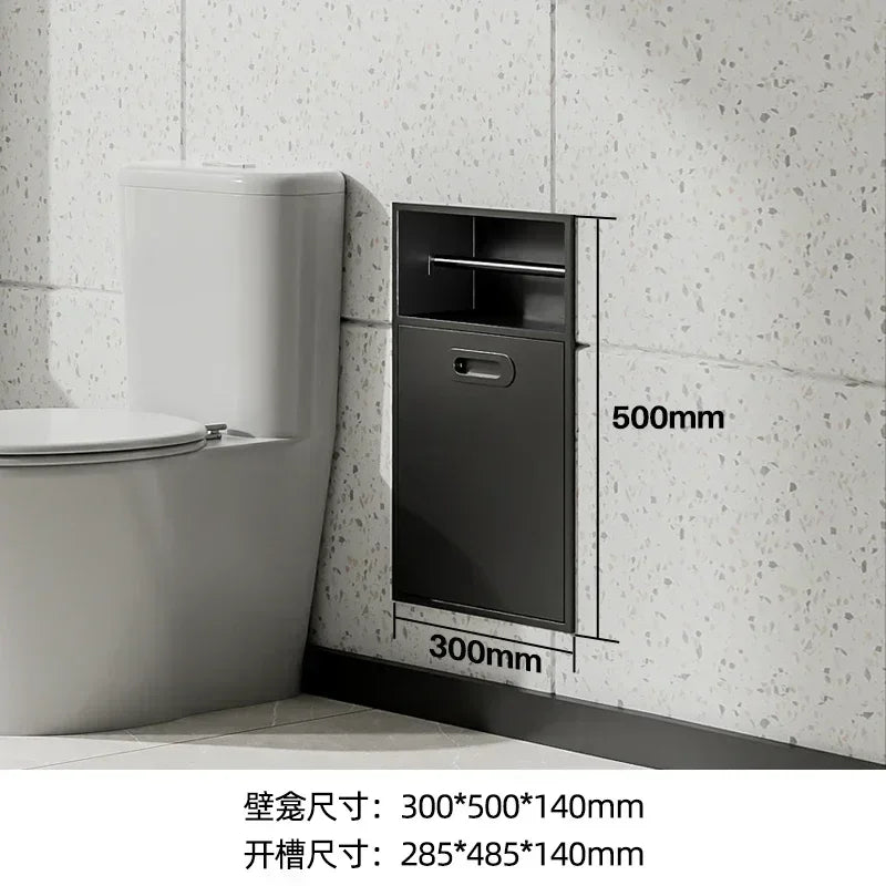 Stainless Steel Niche Bathroom Metal Embedded Trash Can Cabinet Finished Toilet Side Tissue Storage Rack