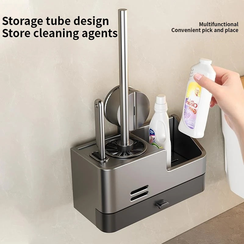 Wall-Mounted Bathroom Storage Rack With Suction Cup Toilet Brush No Drilling Required - New Toilet Brush For Spotless Cleaning