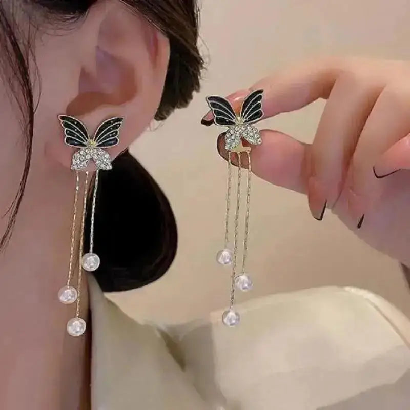 925 Silver Needle Korean Fashion Pearl Tassel Earrings For Women Jewelry 2025 Trending New Luxury Women&