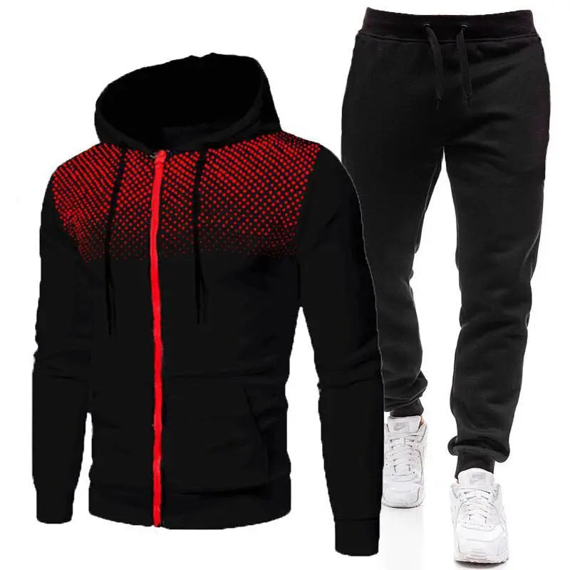 Autumn Winter Mens Tracksuit Jogging Sweatpants 2 Piece Set Sport Zipper Jacket+Running Trousers Suit Casual Printing Clothing