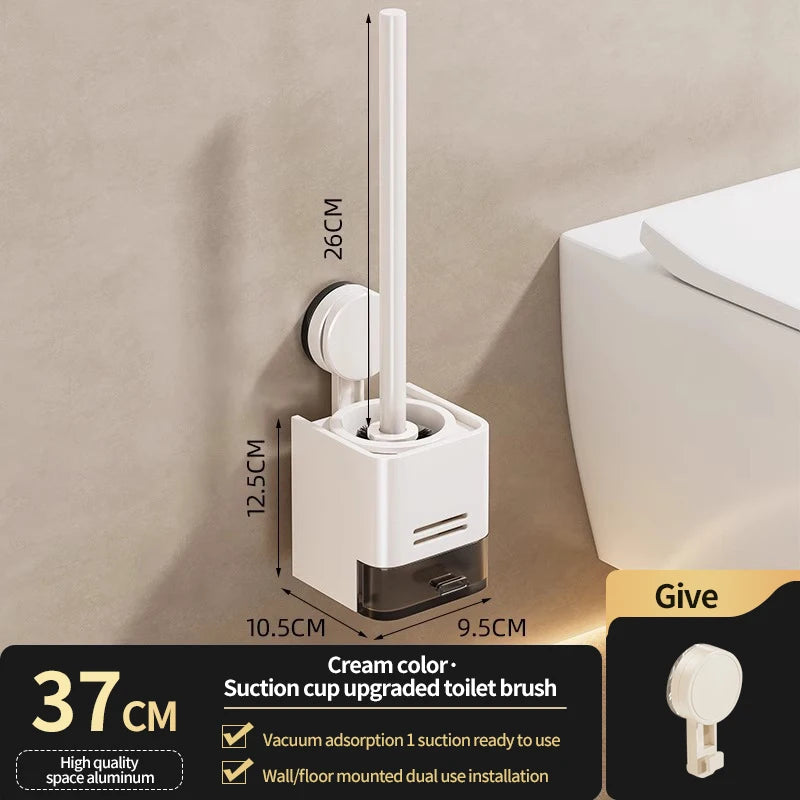 Wall-Mounted Bathroom Storage Rack With Suction Cup Toilet Brush No Drilling Required - New Toilet Brush For Spotless Cleaning
