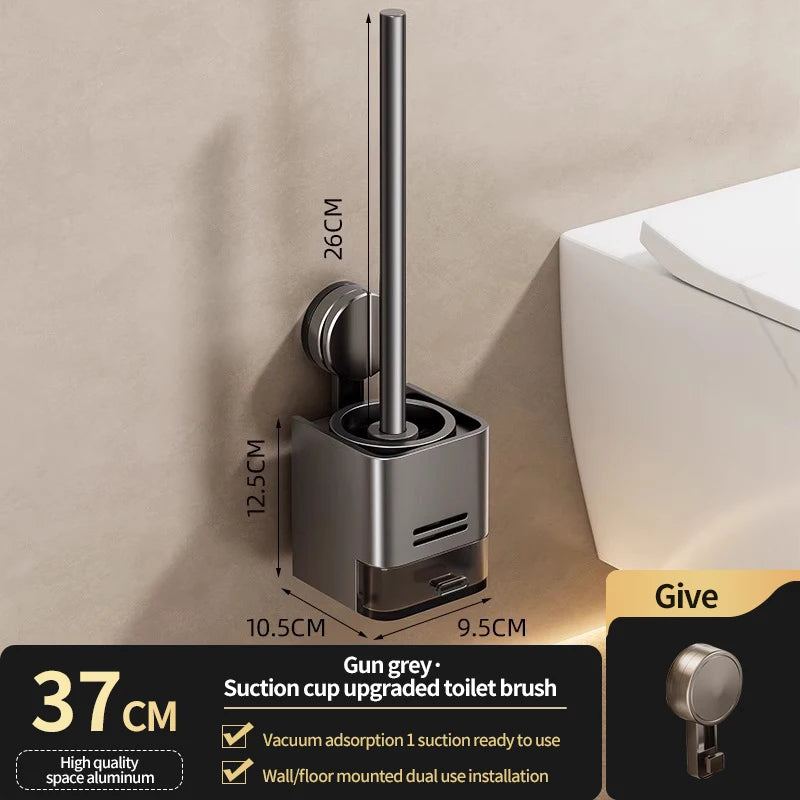 Wall-Mounted Bathroom Storage Rack With Suction Cup Toilet Brush No Drilling Required - New Toilet Brush For Spotless Cleaning
