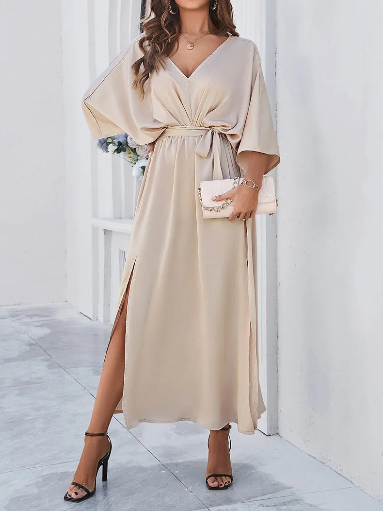 2025 Dress Women Female Clothing Fashion Elegant Evening Party Dresses High Waist V-Neck Loose Dresses