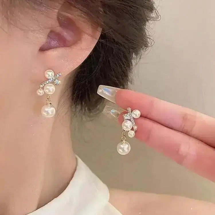 925 Silver Needle Korean Fashion Pearl Tassel Earrings For Women Jewelry 2025 Trending New Luxury Women&