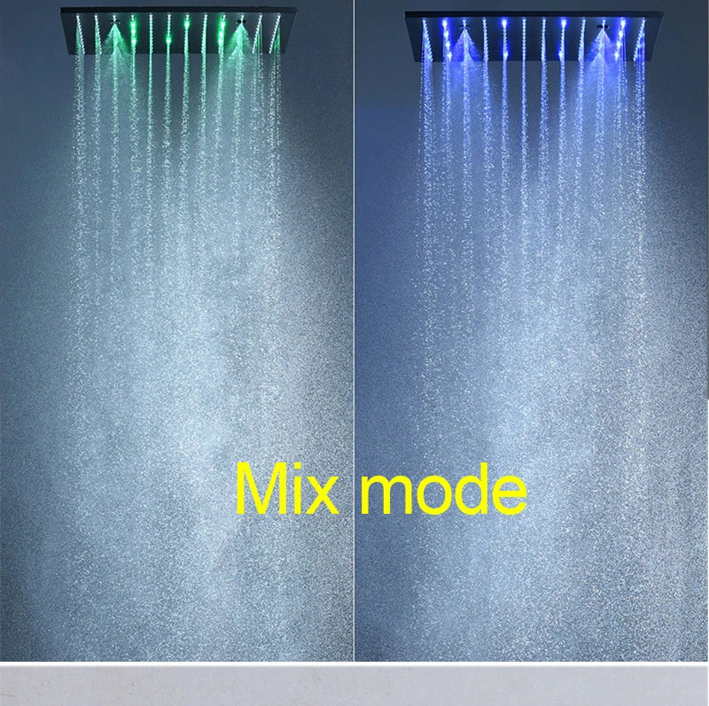 Luxury 16/20 Inch 400/500mm Rainfall Mist Spray LED Shower Head Set Constant Temperature Valve Mixer With Side Massage Jets