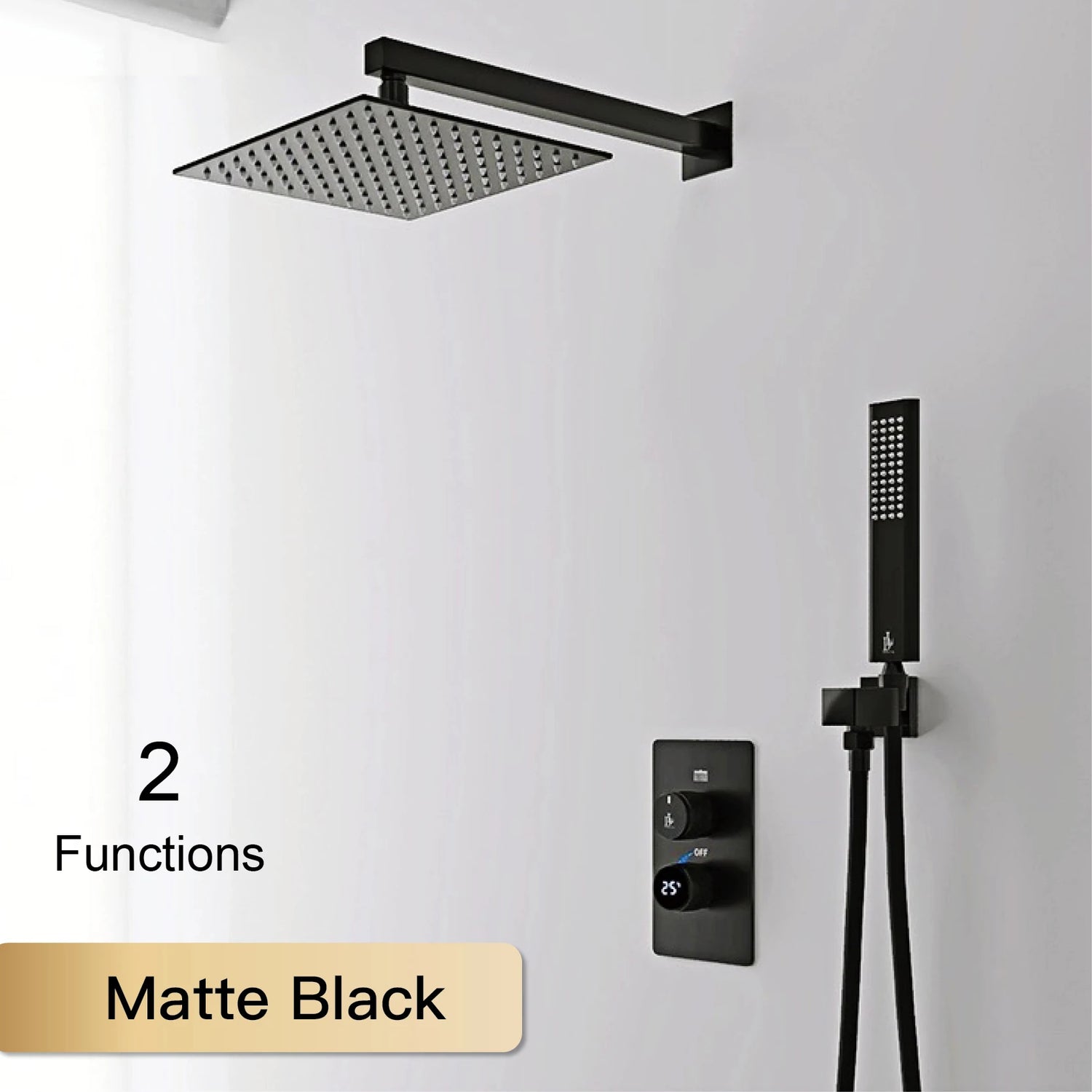 Luxury black shower system with wall mounted design LED digital display for dual control of hot & cold Simple bathroom Tap