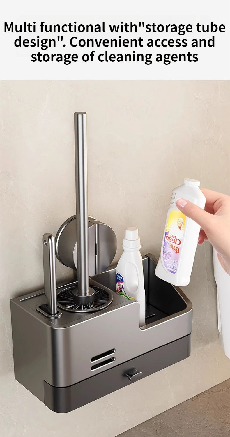 Wall-Mounted Bathroom Storage Rack With Suction Cup Toilet Brush No Drilling Required - New Toilet Brush For Spotless Cleaning