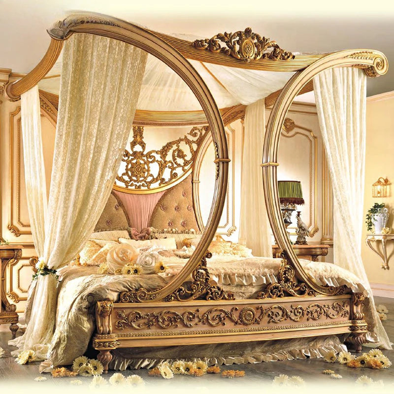 European court solid wood bed, royal master bedroom double