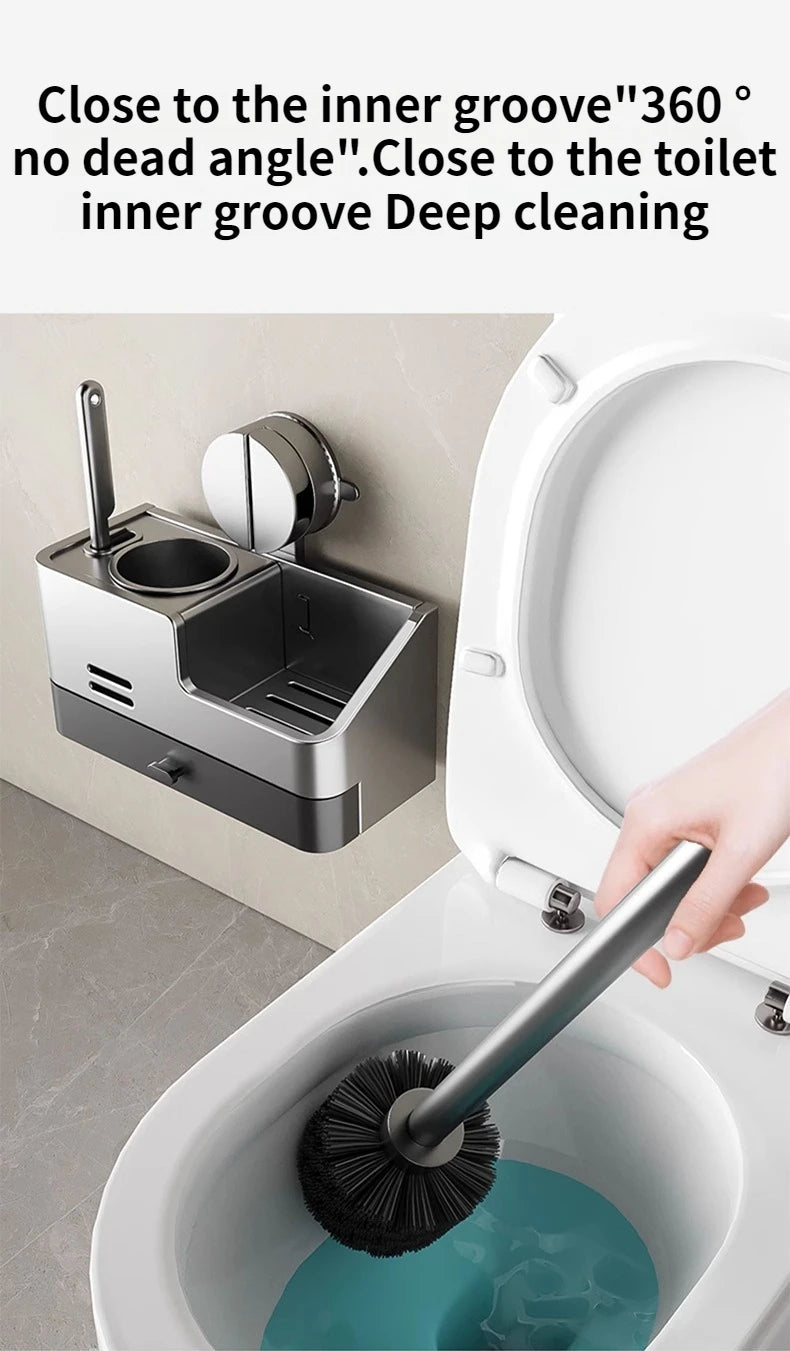 Wall-Mounted Bathroom Storage Rack With Suction Cup Toilet Brush No Drilling Required - New Toilet Brush For Spotless Cleaning