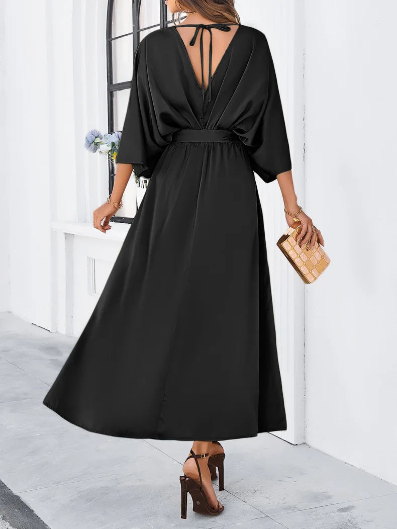 2025 Dress Women Female Clothing Fashion Elegant Evening Party Dresses High Waist V-Neck Loose Dresses