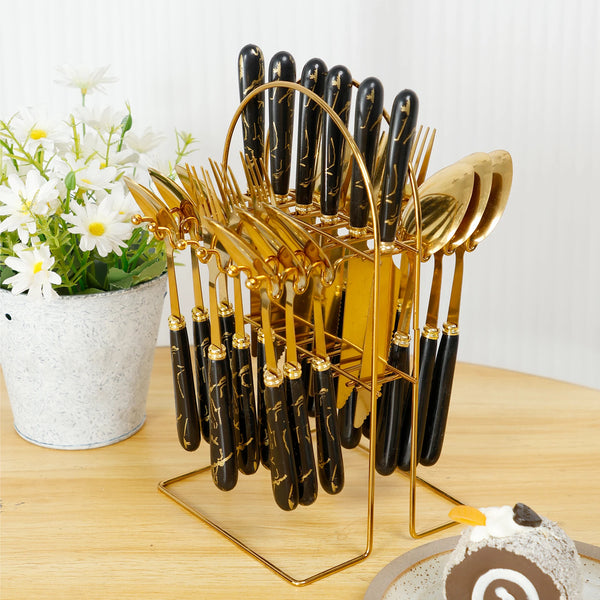 24Pcs Tableware Set with Holder Stainless Steel Cutlery Set Service for 6 Utensils Set Mirror Polished Forks Knives Spoon Set
