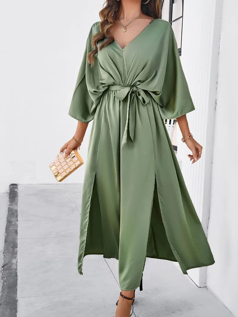 2025 Dress Women Female Clothing Fashion Elegant Evening Party Dresses High Waist V-Neck Loose Dresses
