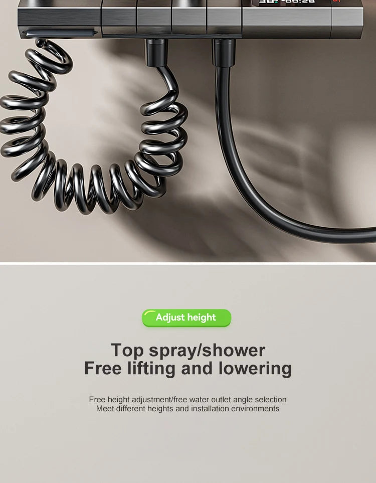Grey Piano Button Ambient Light Bathroom Shower Full Set Digital Display Shower System Sets Rain Faucets Shower Head