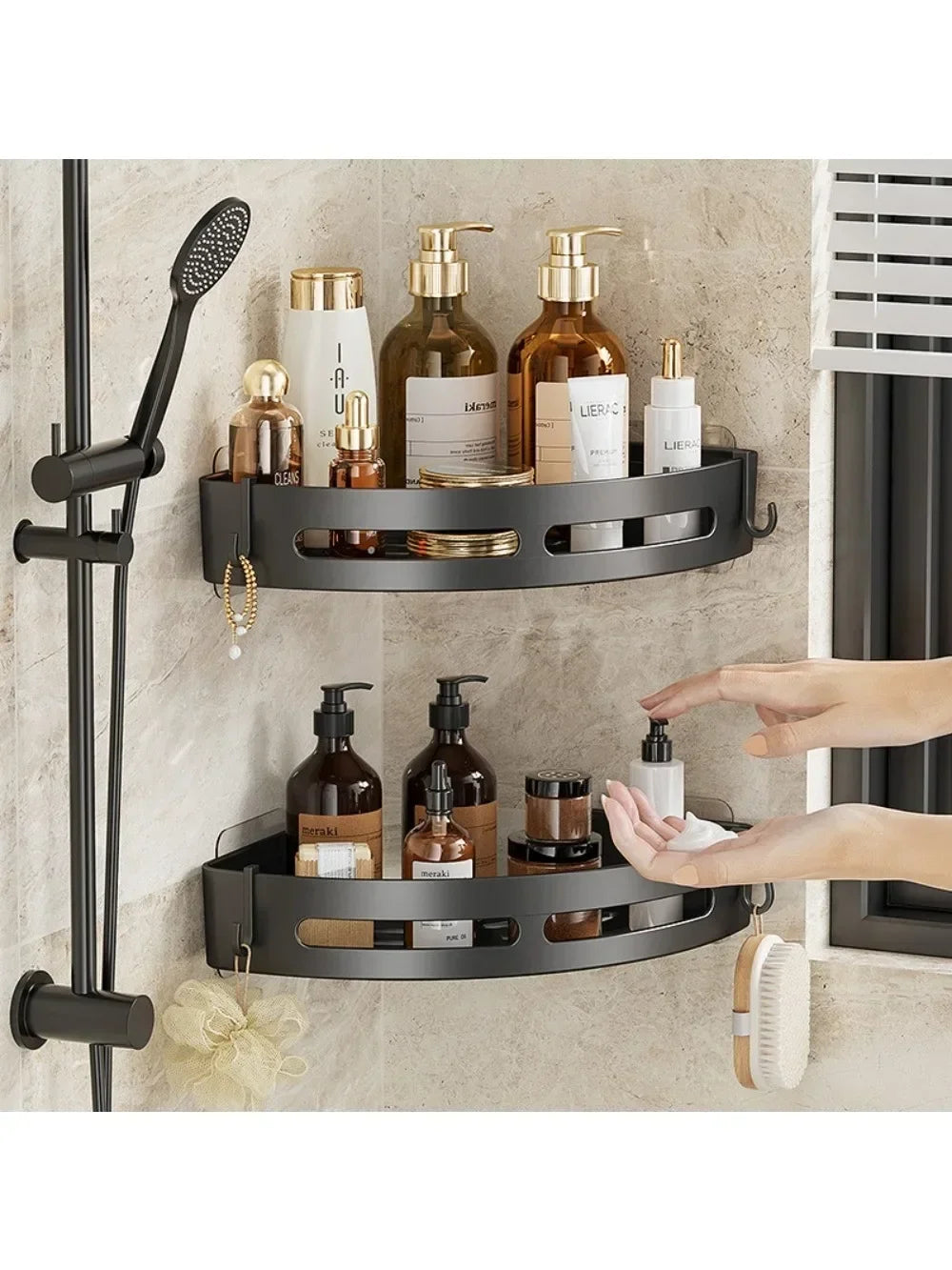 1/2/3PCS No Punching Required Bathroom Shampoo Holder Shower Caddy Shelves Household Storage Shelf Towel Holder Shelves