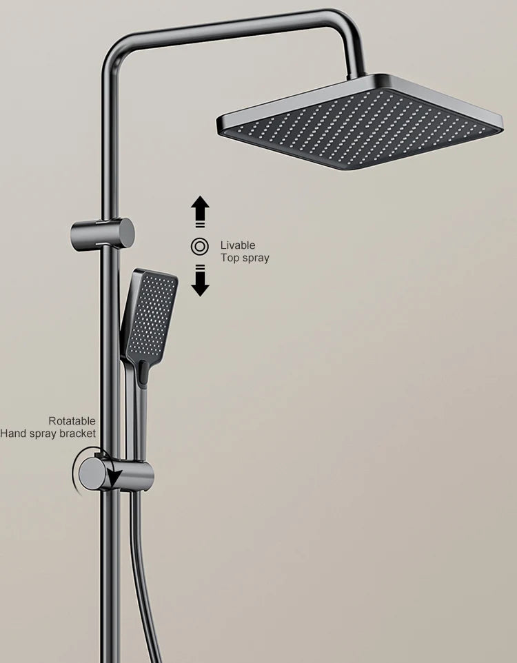 Grey Piano Button Ambient Light Bathroom Shower Full Set Digital Display Shower System Sets Rain Faucets Shower Head