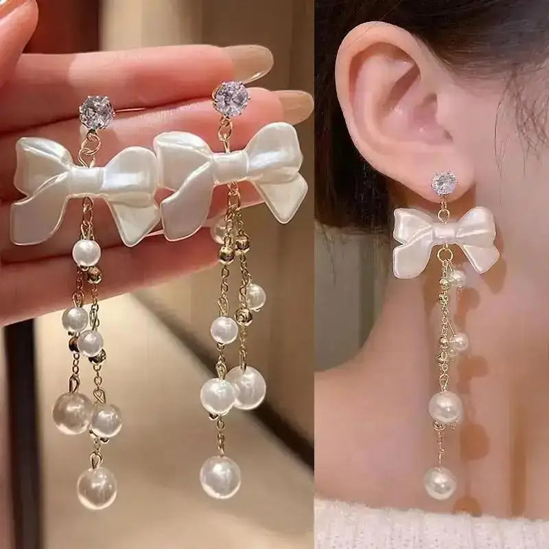 925 Silver Needle Korean Fashion Pearl Tassel Earrings For Women Jewelry 2025 Trending New Luxury Women&