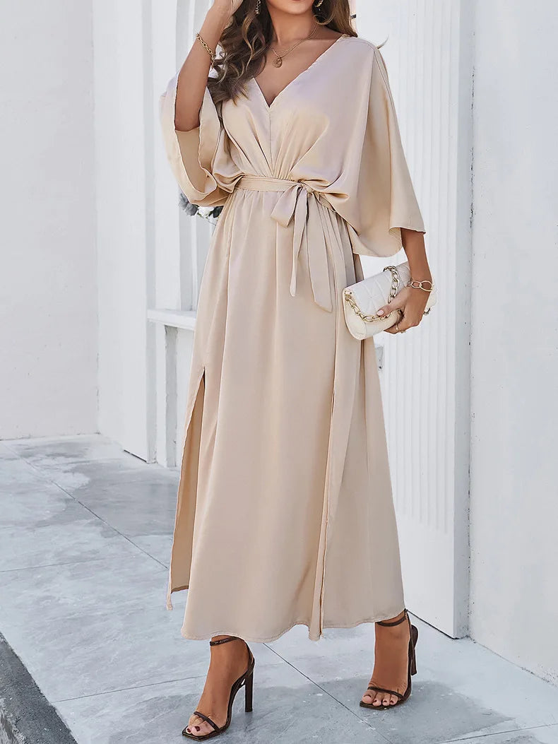 2025 Dress Women Female Clothing Fashion Elegant Evening Party Dresses High Waist V-Neck Loose Dresses