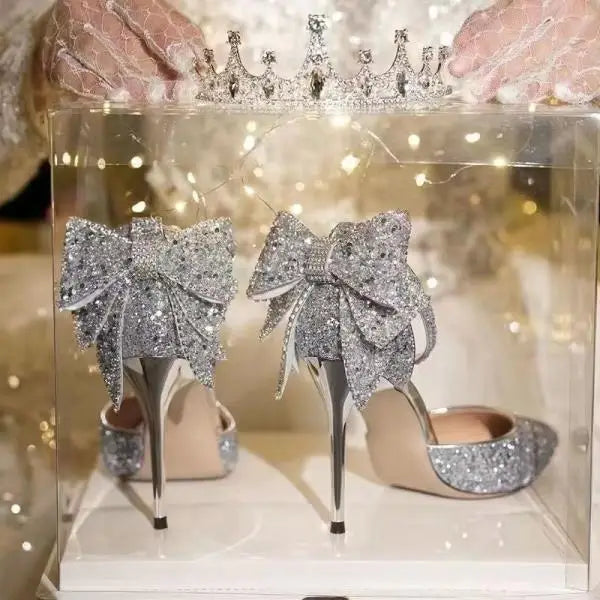 Crystal Shoes Sandals Ladies Beige High Heels Bling Bling 2025 Ornaments African Spring 12cm Silver Bridal Latest Wedding Pumps