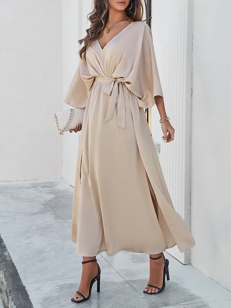 2025 Dress Women Female Clothing Fashion Elegant Evening Party Dresses High Waist V-Neck Loose Dresses