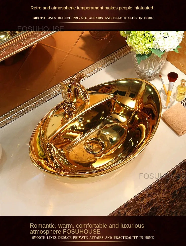 Gold Bathroom Sinks Ceramic Bathroom Sinks Art European Toilet Basin Wash Basin Modern Washing Hand Basin