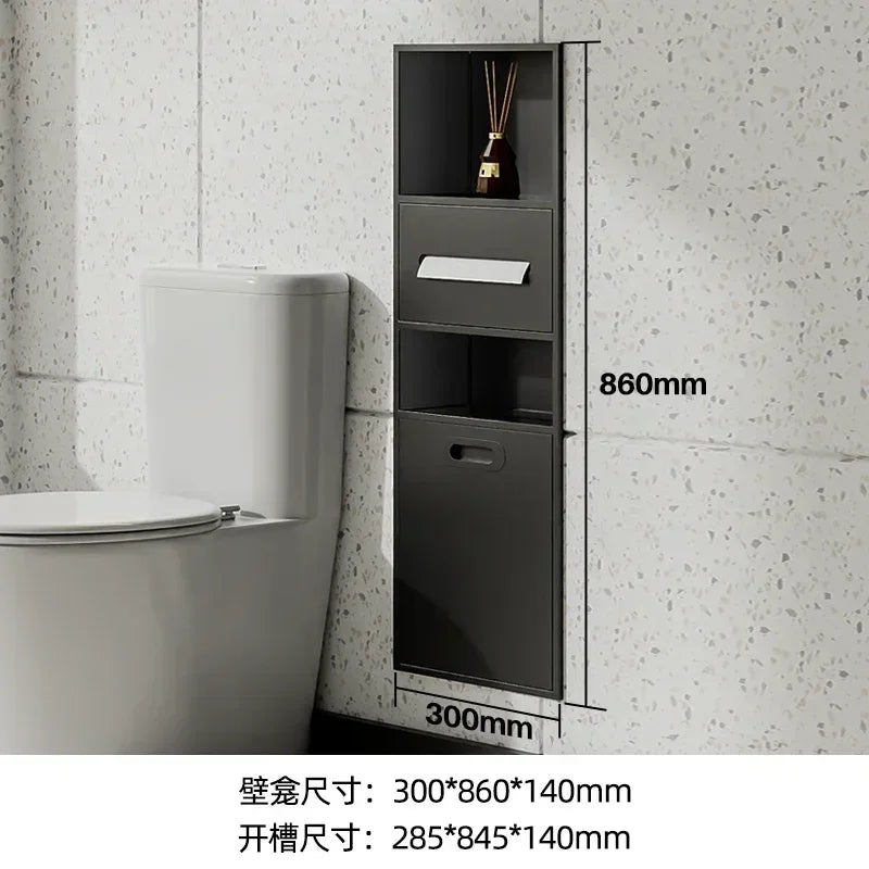 Stainless Steel Niche Bathroom Metal Embedded Trash Can Cabinet Finished Toilet Side Tissue Storage Rack
