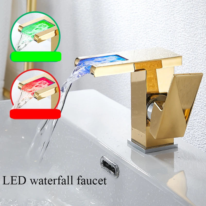 Luxury LED Black Basin Faucet Tall And Short Tap Bathroom Single Handle Cold and Hot Water Flow Produces Electricity
