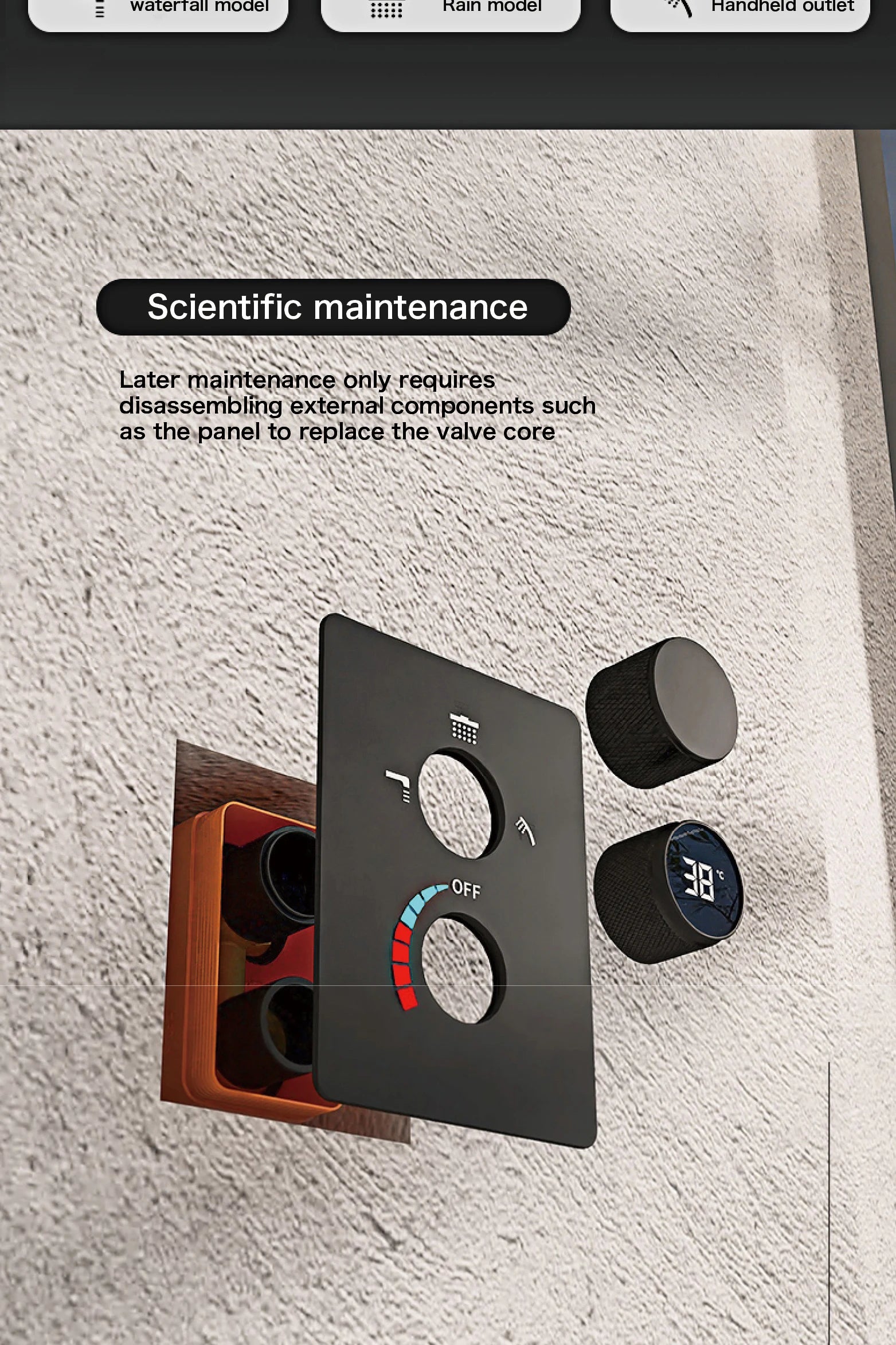 Luxury black shower system with wall mounted design LED digital display for dual control of hot & cold Simple bathroom Tap