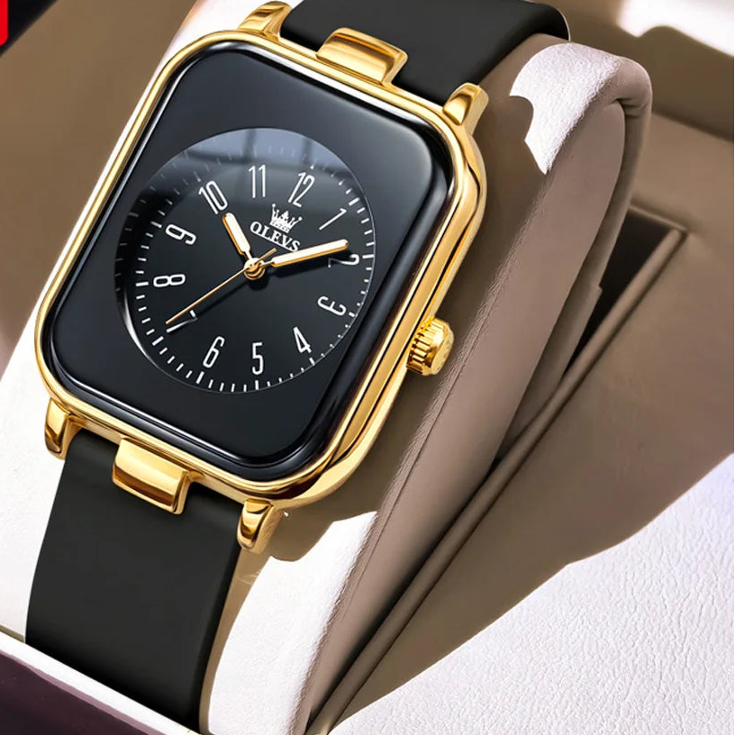 OLEVS square watch simple trendy silicone tape quartz watch women&
