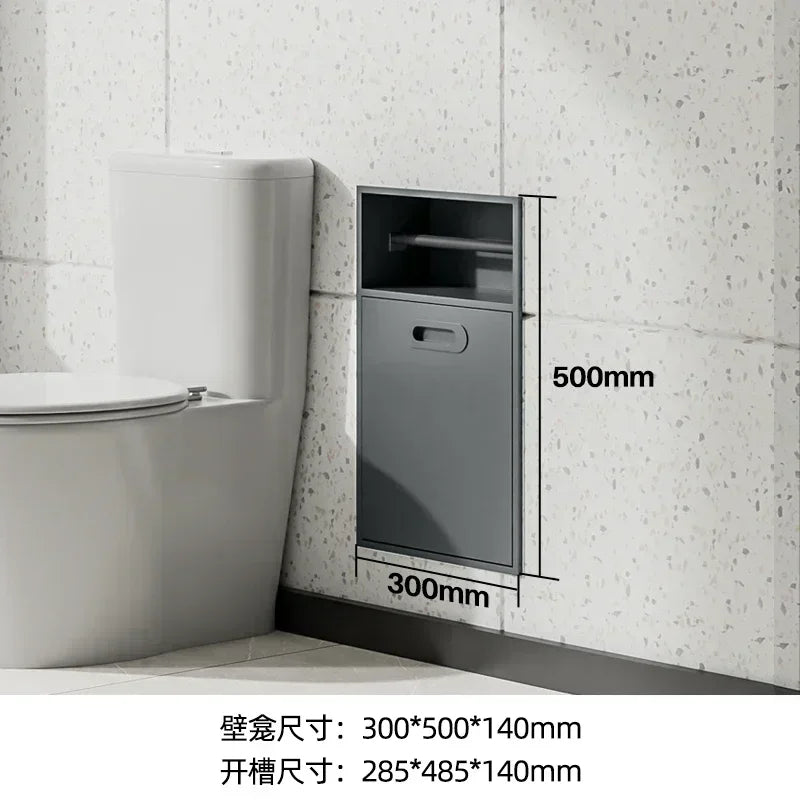 Stainless Steel Niche Bathroom Metal Embedded Trash Can Cabinet Finished Toilet Side Tissue Storage Rack
