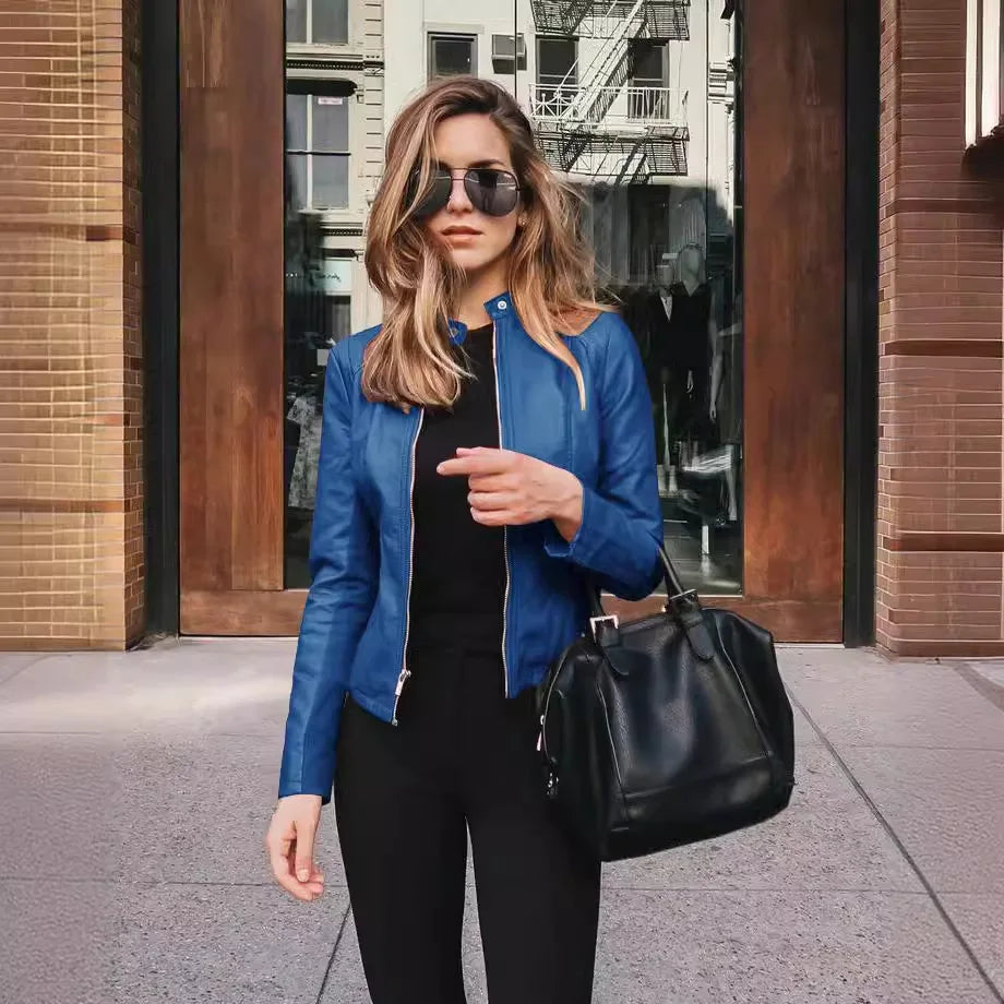 2025 Women Bike Coat PU Leather Outwear Zipper Outfit Autumn Winter Wome Fashion Short Thin Female Jacket