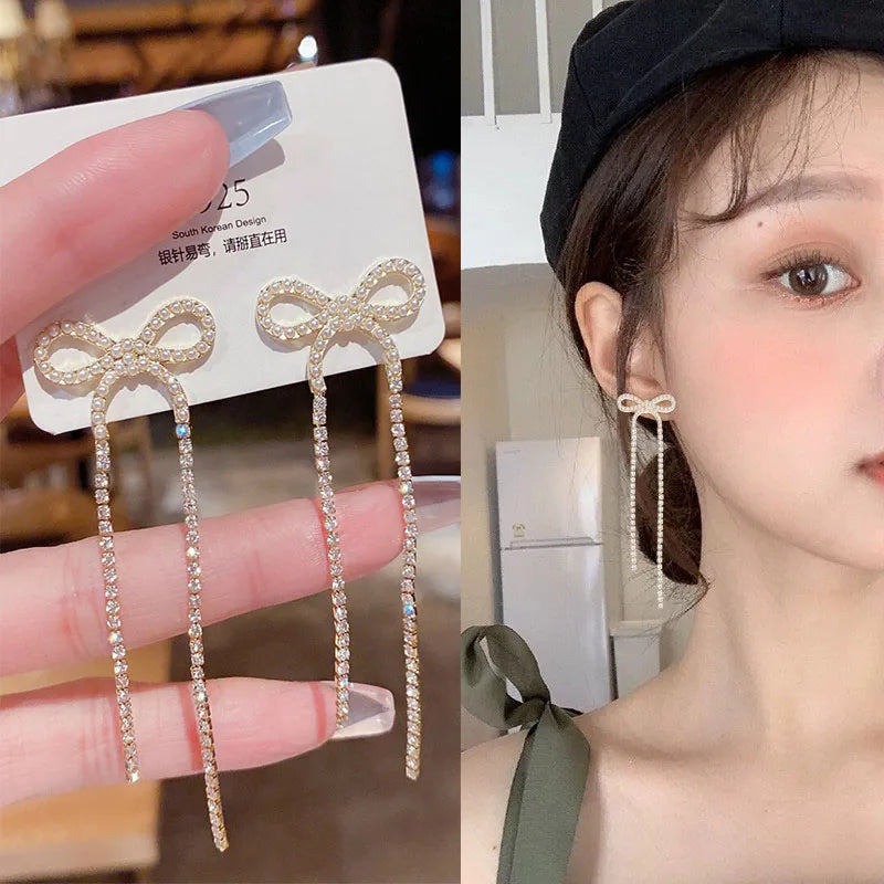 925 Silver Needle Korean Fashion Pearl Tassel Earrings For Women Jewelry 2025 Trending New Luxury Women&