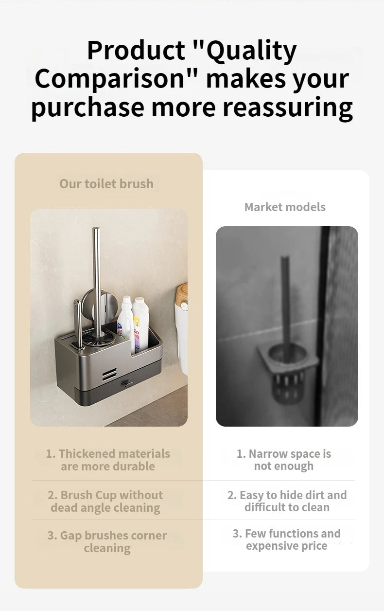 Wall-Mounted Bathroom Storage Rack With Suction Cup Toilet Brush No Drilling Required - New Toilet Brush For Spotless Cleaning