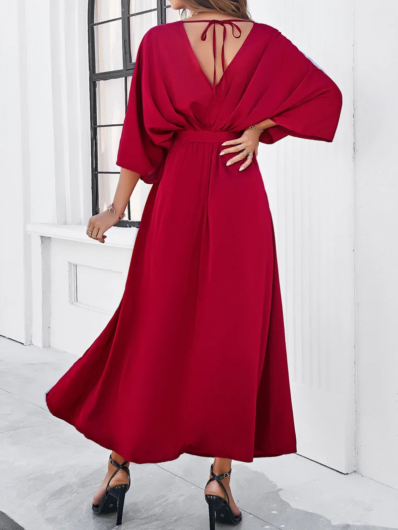 2025 Dress Women Female Clothing Fashion Elegant Evening Party Dresses High Waist V-Neck Loose Dresses